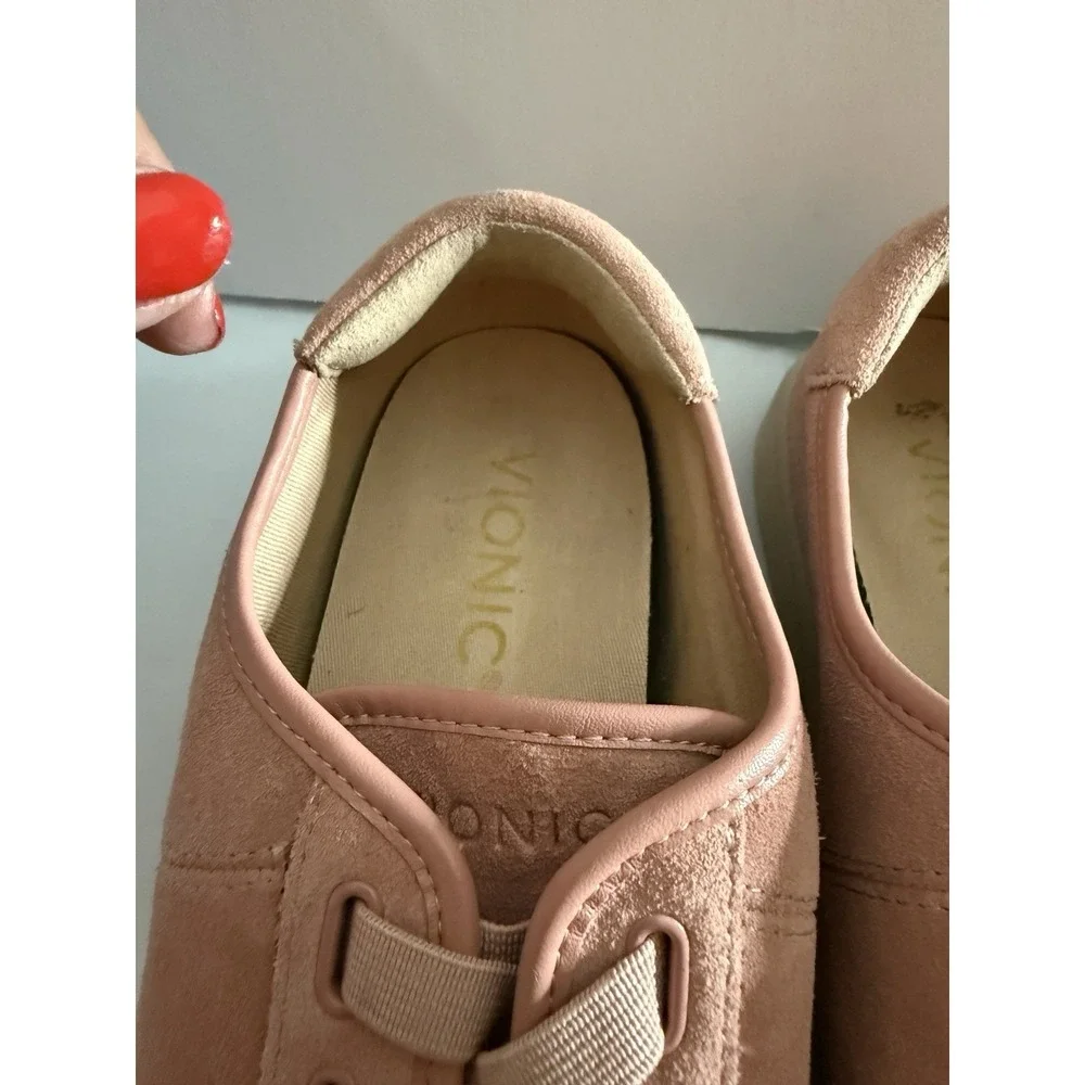 Vionic Jean Suede Pink Comfort Sneakers Women's Size 6 Elastic Lace-Up Flat
